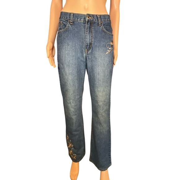 Zena Vintage High Waisted Denim Jeans Women's Size 8 Embroidered Floral Detail - Picture 1 of 9